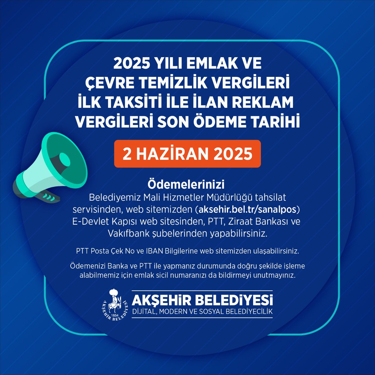 Akşehir Belediyesi'nden Vergi Ödemeleri Hakkında Önemli Duyuru