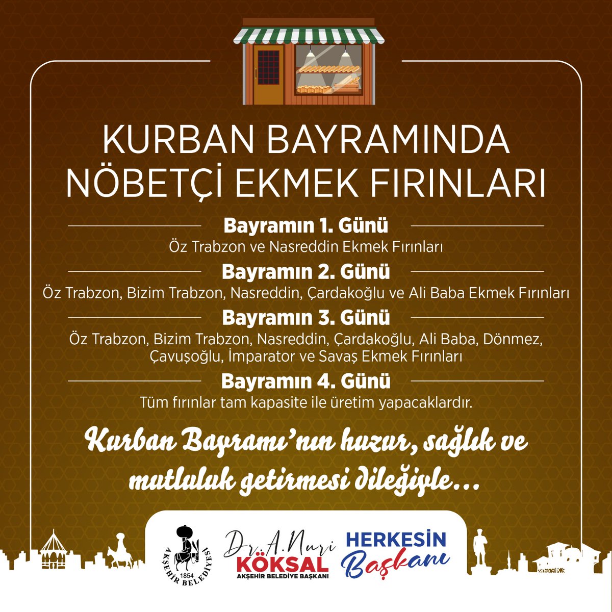 Kurban Bayramı'nda Akşehir'de Ekmek İhtiyacı Karşılanacak Fırınlar Belirlendi