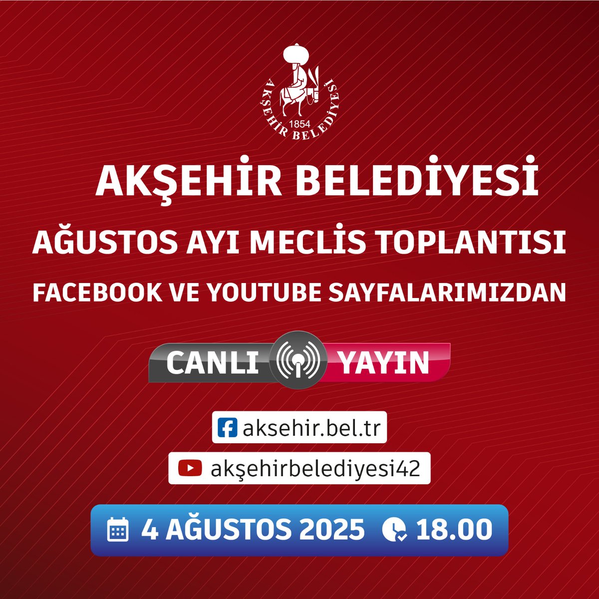 Akşehir Belediyesi Ağustos Ayı Meclis Toplantısı Canlı Yayında